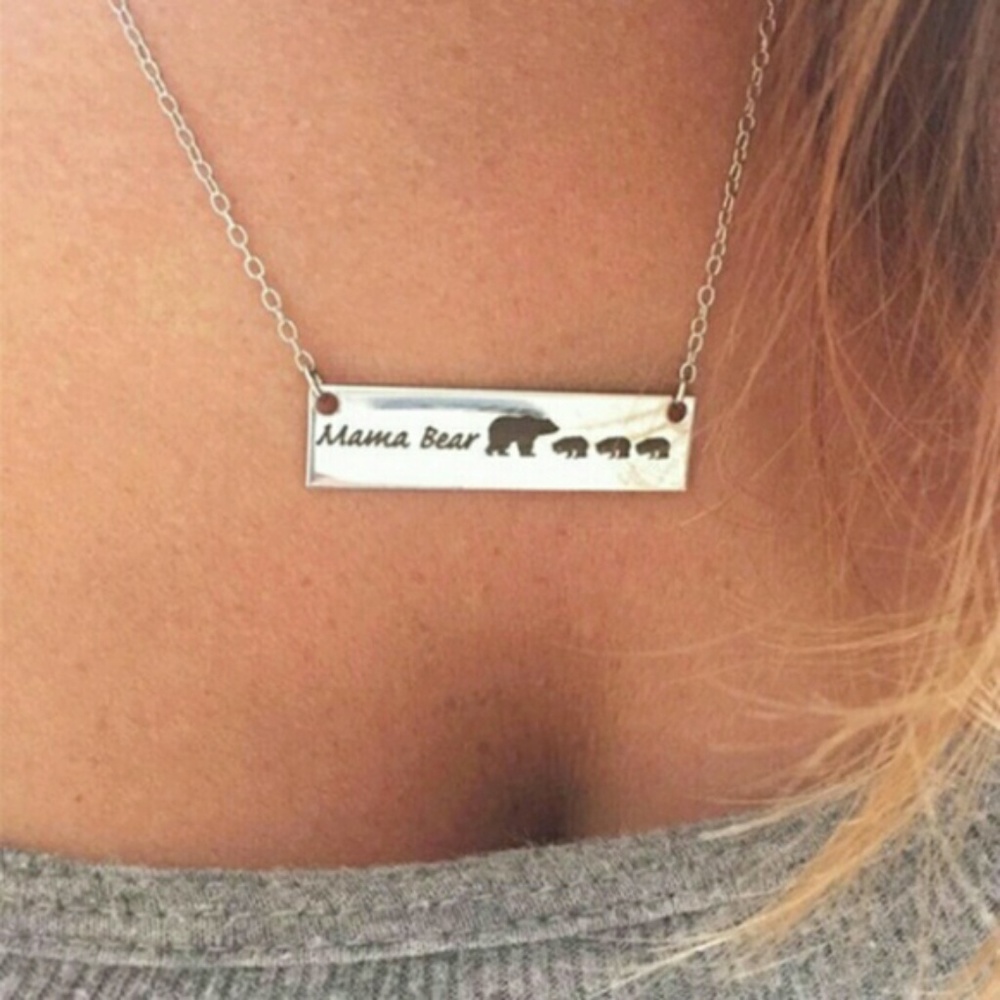 Mama bear necklace silver chain pendant three cubs